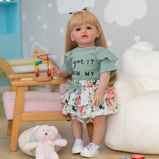 24inch Lifelike Reborn Baby Dolls Toddler Princess Girls Blonde Long Hair Huge Real Baby Size Realistic Newborn Baby Dolls That Look Real