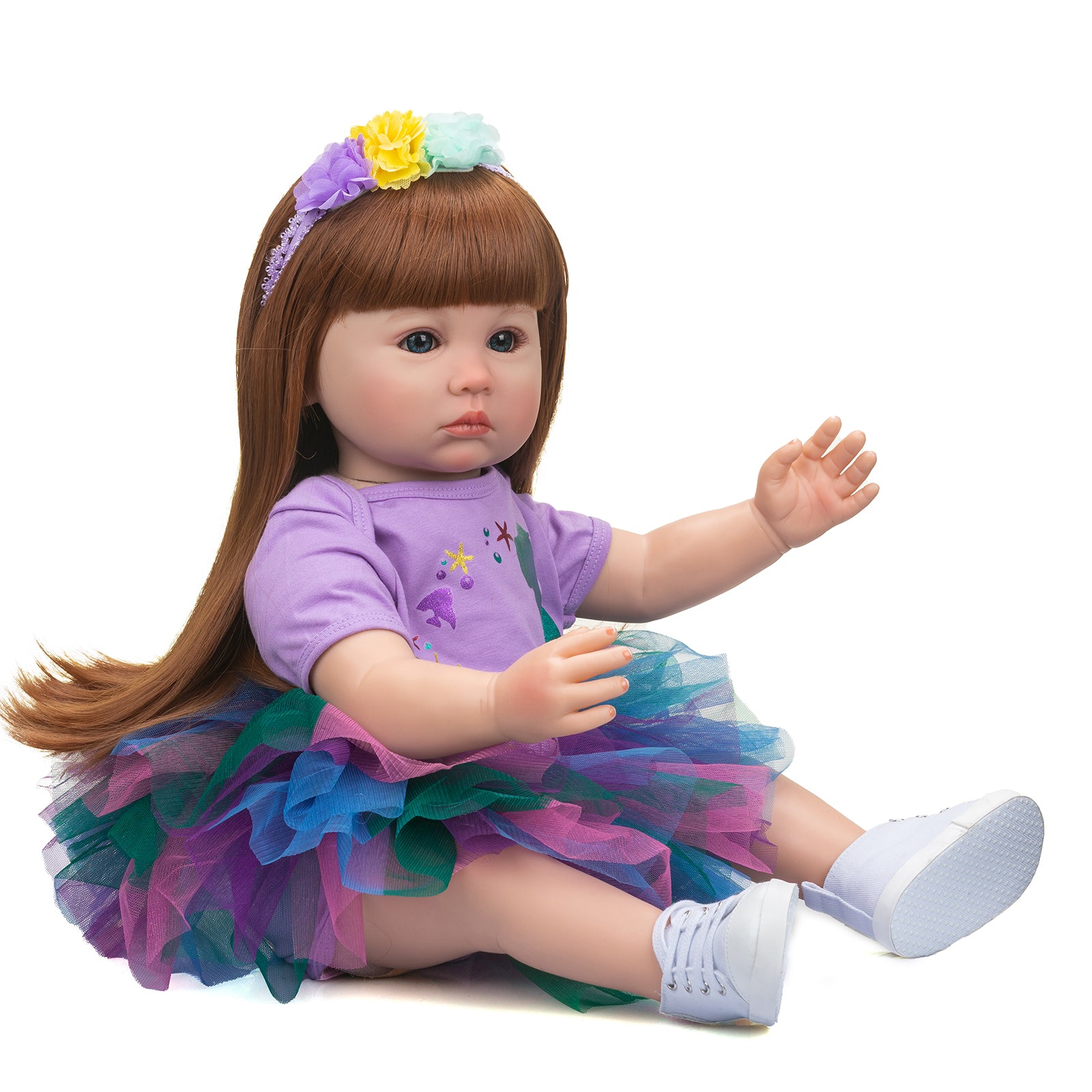 Beautiful Long Hair Princess Girls Silicone Lifelike Reborn Toddler Dolls 24 inch 60CM Weighted Soft Cloth Body Realistic Baby Dolls Toys Gift For 3+ Year Old Girls