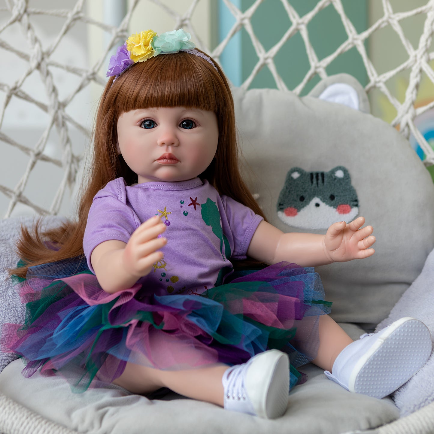 Beautiful Long Hair Princess Girls Silicone Lifelike Reborn Toddler Dolls 24 inch 60CM Weighted Soft Cloth Body Realistic Baby Dolls Toys Gift For 3+ Year Old Girls