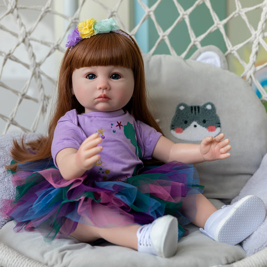 Beautiful Long Hair Princess Girls Silicone Lifelike Reborn Toddler Dolls 24 inch 60CM Weighted Soft Cloth Body Realistic Baby Dolls Toys Gift For 3+ Year Old Girls