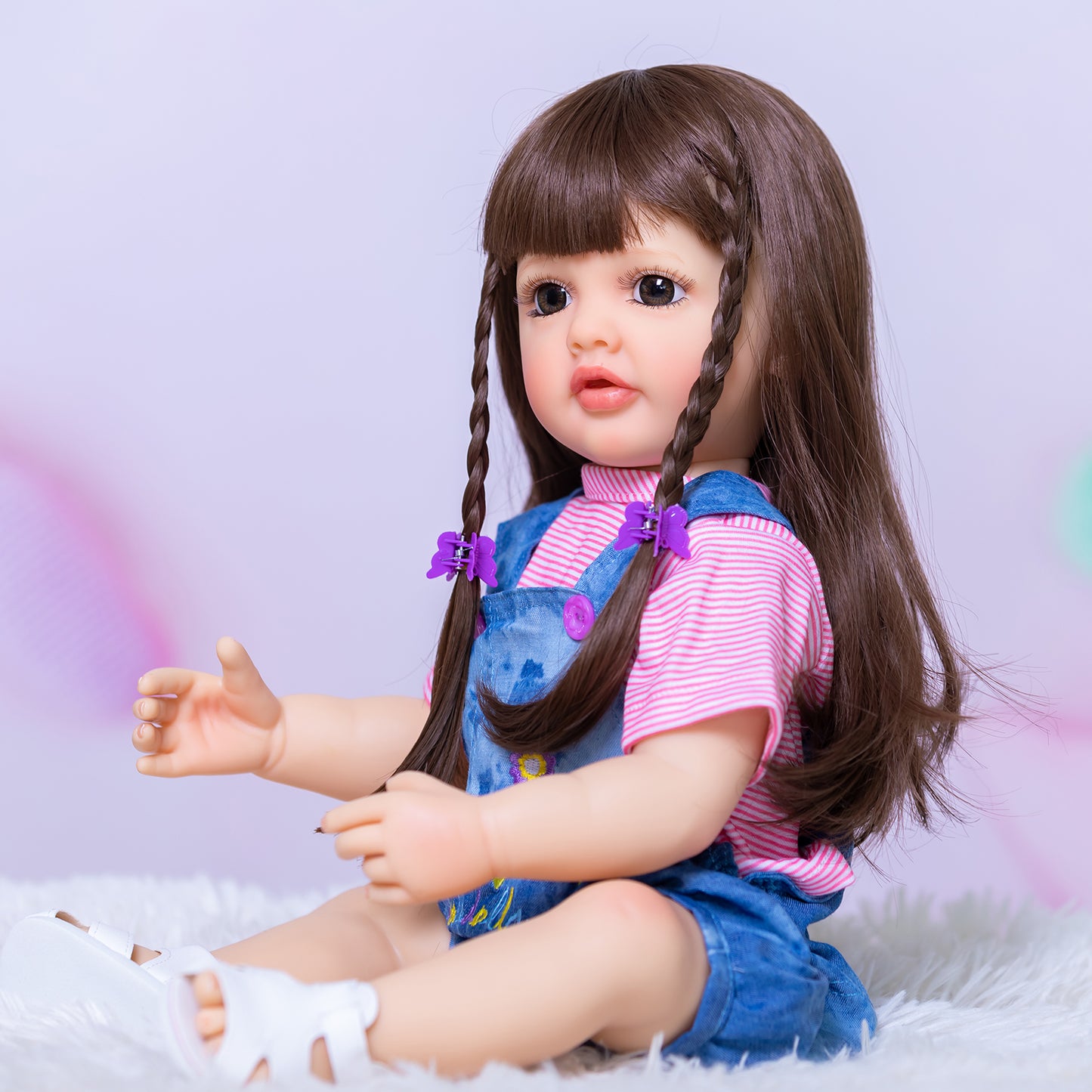 Adorable Long Hair Girls Lifelike Reborn Baby Dolls Silicone Full Body Realistic Baby Dolls Toddler Girl 55CM 22 Inch Real Newborn Babies Size That Look Real Baby Doll Toys Gifts For 3+ Year Old Girls