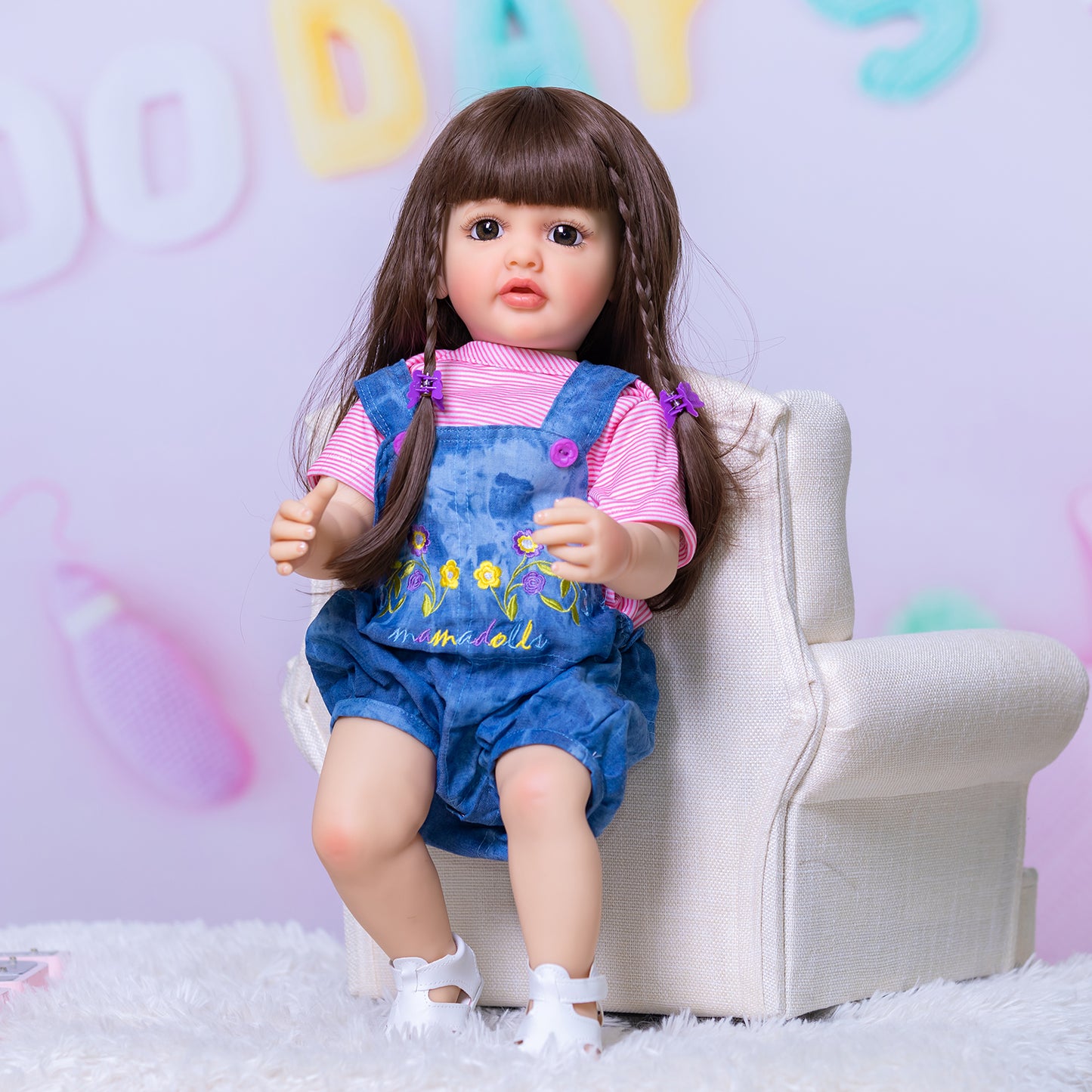 Adorable Long Hair Girls Lifelike Reborn Baby Dolls Silicone Full Body Realistic Baby Dolls Toddler Girl 55CM 22 Inch Real Newborn Babies Size That Look Real Baby Doll Toys Gifts For 3+ Year Old Girls