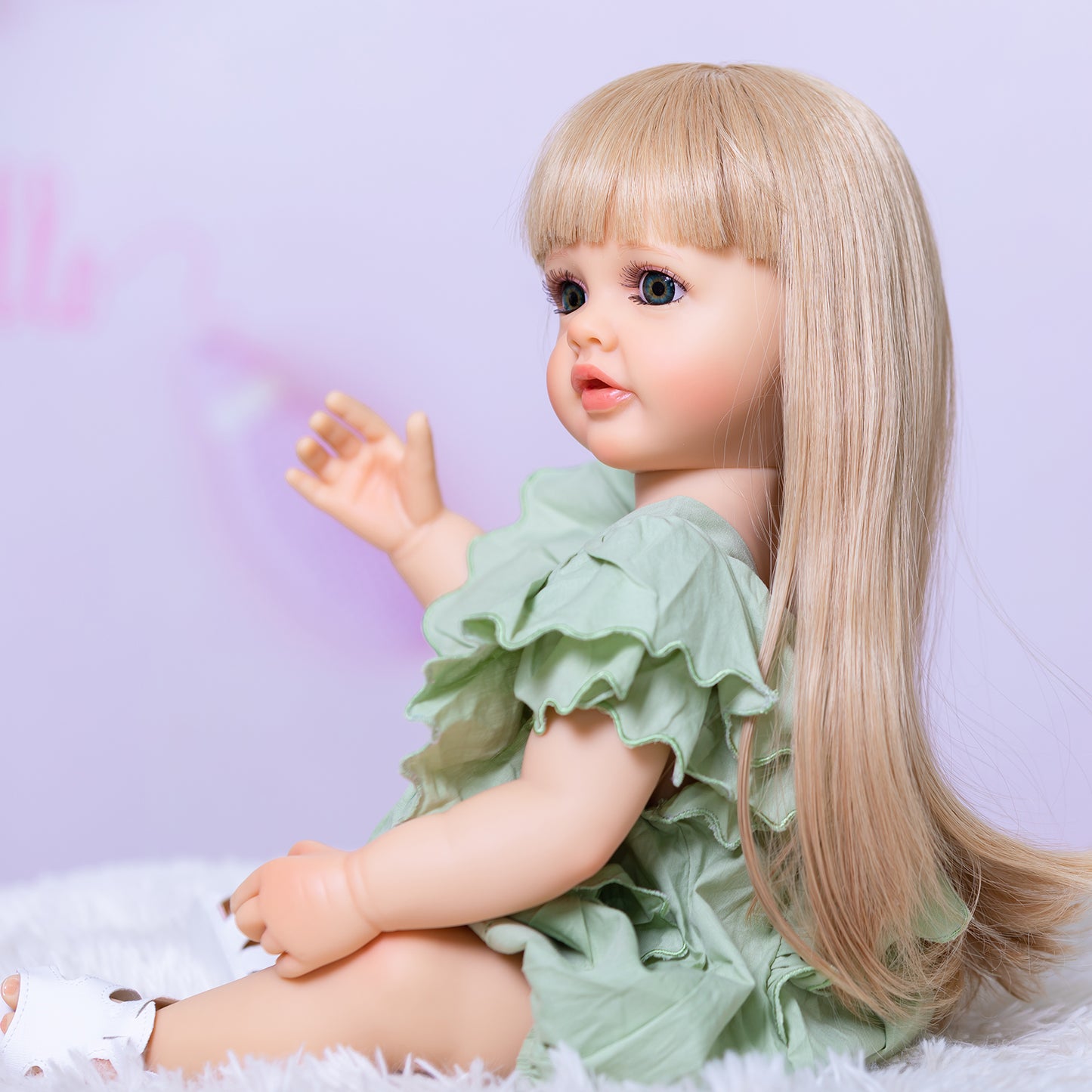 Beautiful Blonde Long Hair Princess Girls Realistic Reborn Baby Dolls Silicone Full Body Lifelike Toddler Dolls That Look Real 22 Inch 55CM Real Newborn Babies Size Reborn Dolls Toys Gifts For Ages 3+
