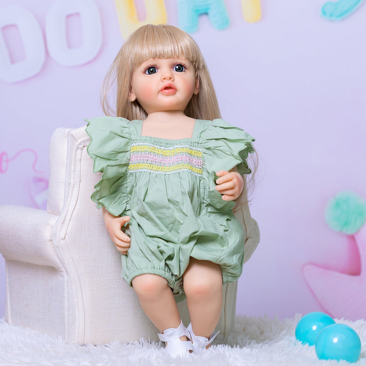 Beautiful Blonde Long Hair Princess Girls Realistic Reborn Baby Dolls Silicone Full Body Lifelike Toddler Dolls That Look Real 22 Inch 55CM Real Newborn Babies Size Reborn Dolls Toys Gifts For Ages 3+