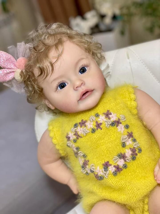 Beautiful Curly Hair Princess Girl Reborn Toddler Dolls Silicone 24 Inches Visible Veins Weighted Soft Cloth Body Realistic Baby Dolls That Look Real and Feel Real Lifelike Newborn Babies Size Dolls Toys for Ages 3+