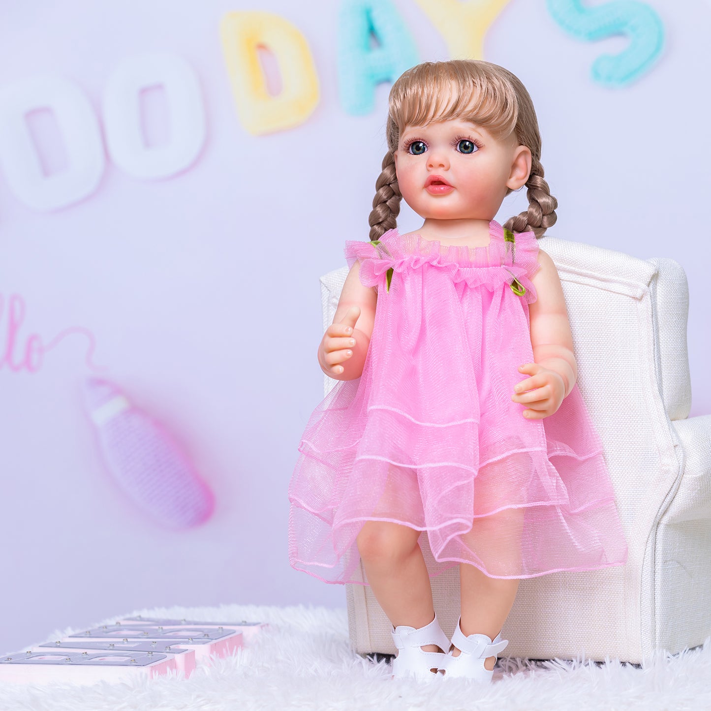 Beautiful Blonde Long Hair Princess Girls Lifelike Reborn Baby Dolls Silicone Full Body Girl 22 Inches 55CM Visible Veins Washable Realistic Newborn Babies Doll Toys For Ages 3+ Children