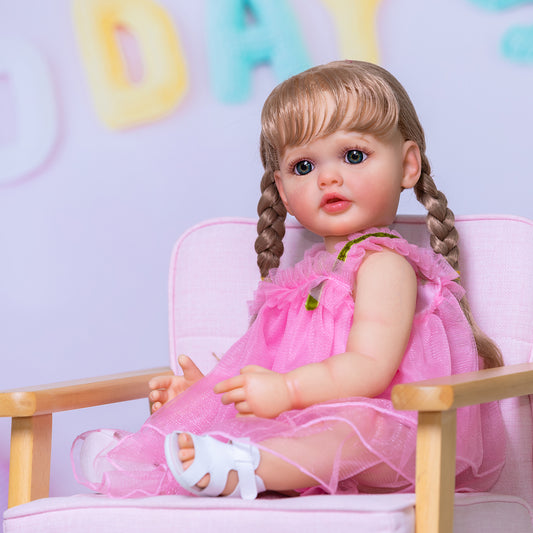 Beautiful Blonde Long Hair Princess Girls Lifelike Reborn Baby Dolls Silicone Full Body Girl 22 Inches 55CM Visible Veins Washable Realistic Newborn Babies Doll Toys For Ages 3+ Children
