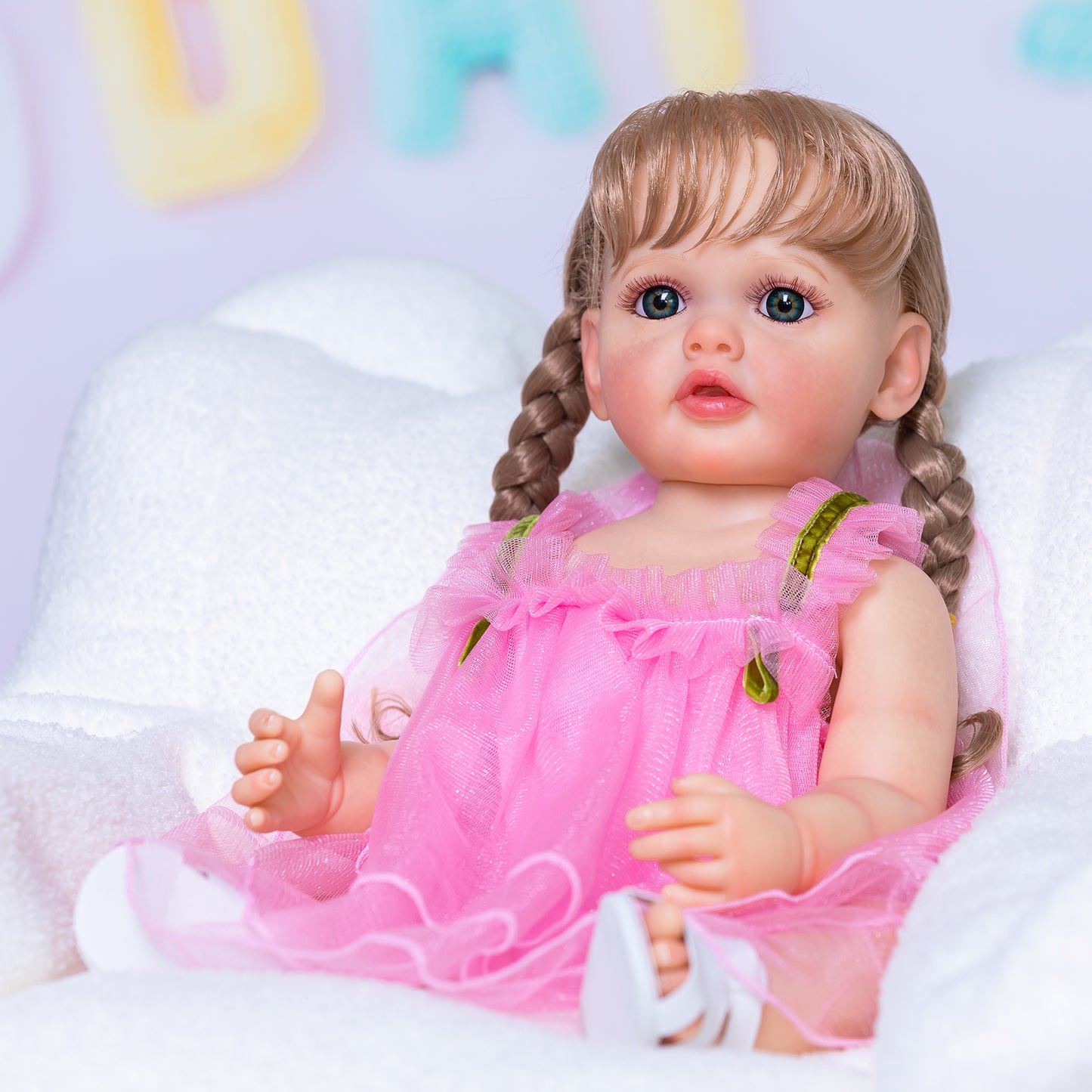 Beautiful Blonde Long Hair Princess Girls Lifelike Reborn Baby Dolls Silicone Full Body Girl 22 Inches 55CM Visible Veins Washable Realistic Newborn Babies Doll Toys For Ages 3+ Children