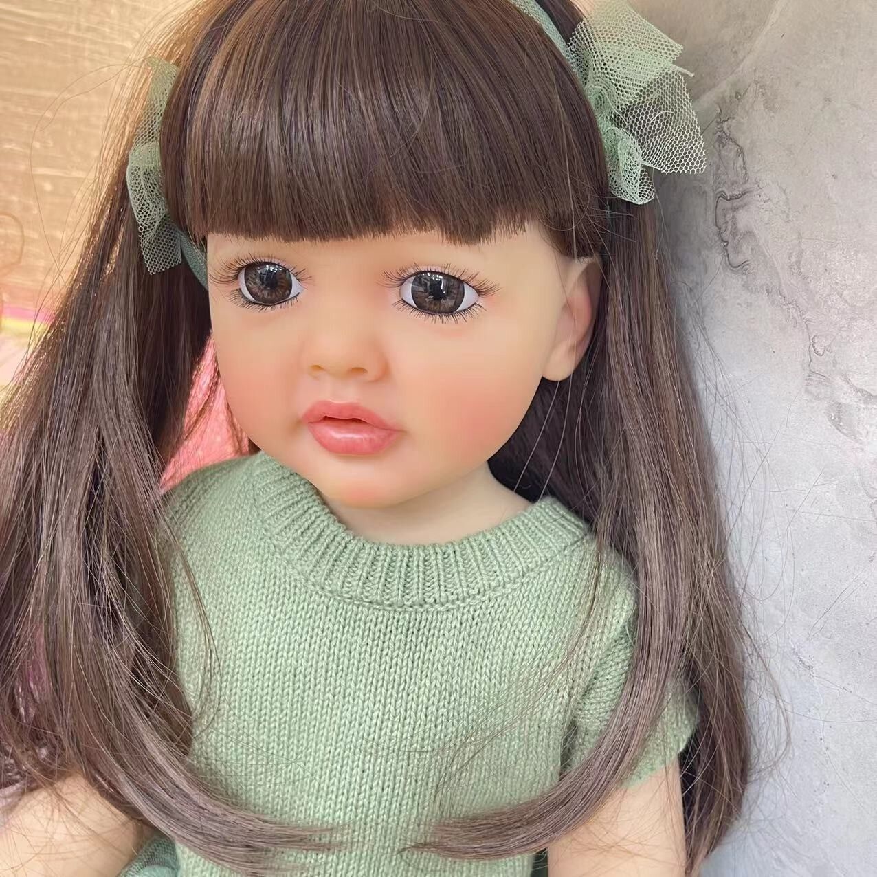 Lifelike Reborn Baby Dolls Silicone Full Body Long Hair Toddler Princess Girls 22 Inch 55CM Realistic Newborn Babies Doll That Look Real Toys Gift For 3+ Year Old Girl