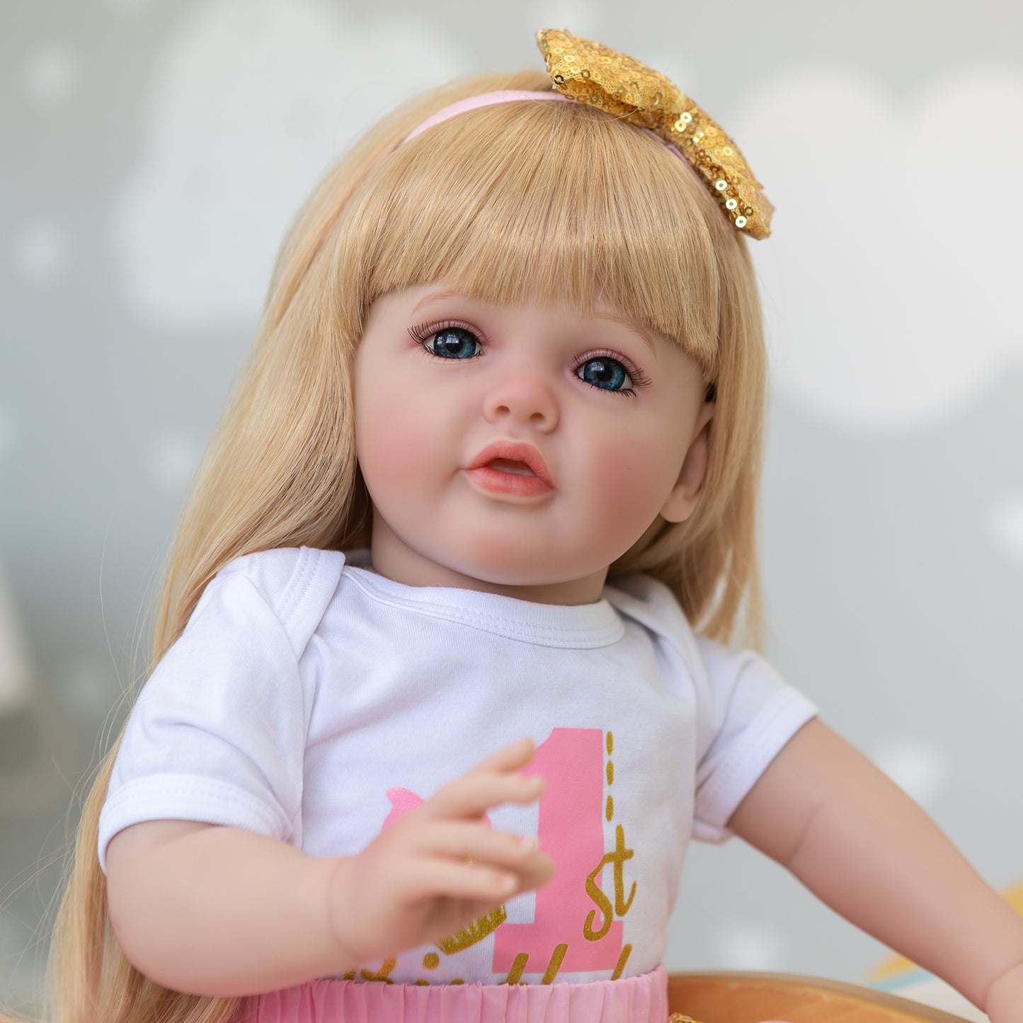 Lifelike Reborn Baby Dolls That Look Real 60CM Standing Toddler Princess Girl Doll Long Blonde Hair Pink Dress Soft Cuddly Body Realistic Newborn Baby Dolls for 3+ Year Old Girls