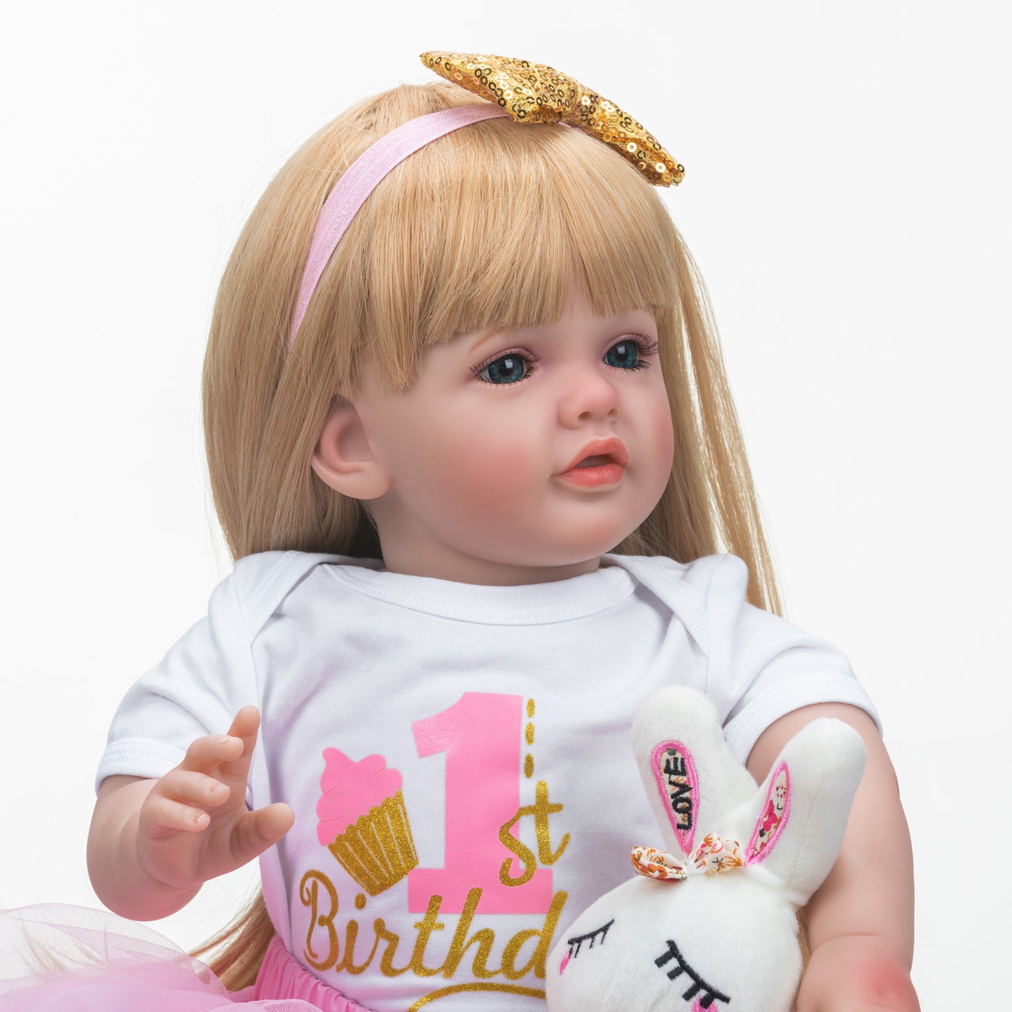 Lifelike Reborn Baby Dolls That Look Real 60CM Standing Toddler Princess Girl Doll Long Blonde Hair Pink Dress Soft Cuddly Body Realistic Newborn Baby Dolls for 3+ Year Old Girls