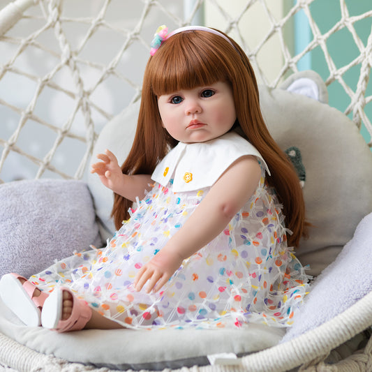 Lifelike Reborn Baby Dolls That look Real Toddler Princess Girls Long Red hair 60CM Soft Cuddly Body Realistic Newborn baby Dolls for 3+ Year Old Girls