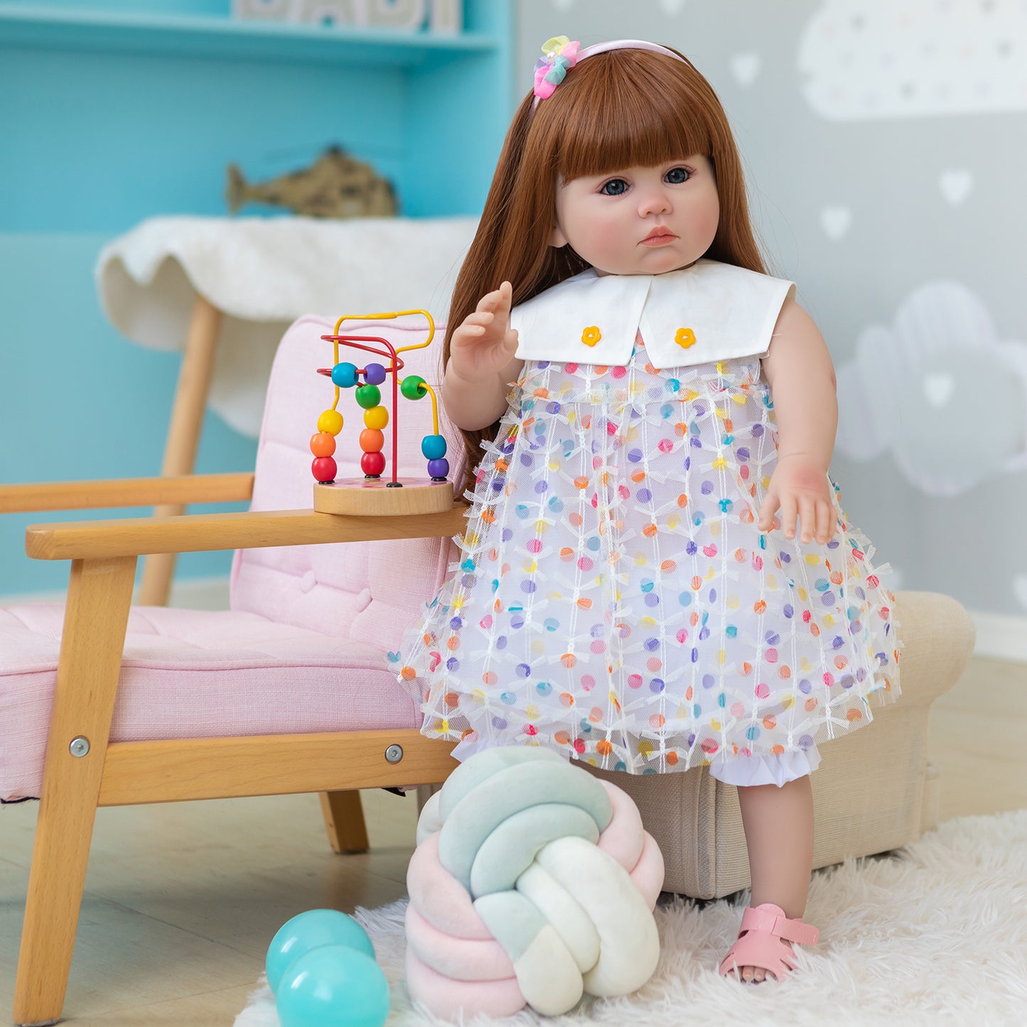 Lifelike Reborn Baby Dolls That look Real Toddler Princess Girls Long Red hair 60CM Soft Cuddly Body Realistic Newborn baby Dolls for 3+ Year Old Girls