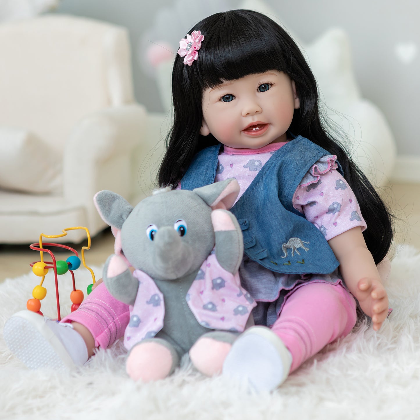 Lifelike Silicone Reborn Toddler Princess Girls Dolls with Long Hair 24 Inch 60CM Weighted Soft Cloth Body Realistic Baby Dolls That Ook Real Life Baby Dolls Toys Gift For 3+ Year Old Girls