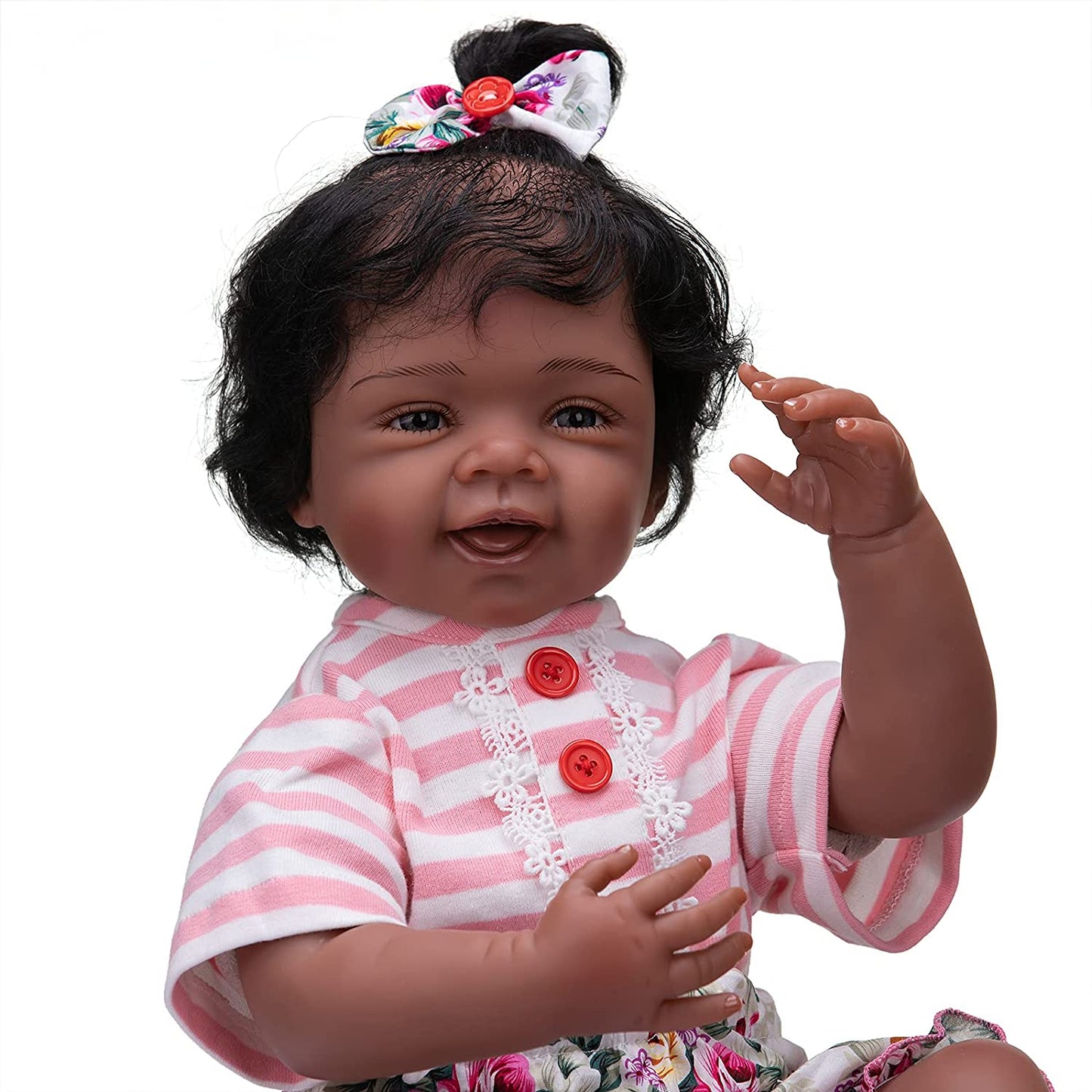 MNMJ lifelike reborn baby dolls black girl - 22-inch baby soft body african american realistic newborn babies dolls smiling girls real life baby dolls with feeding kit kids gift for 3+ year girls
