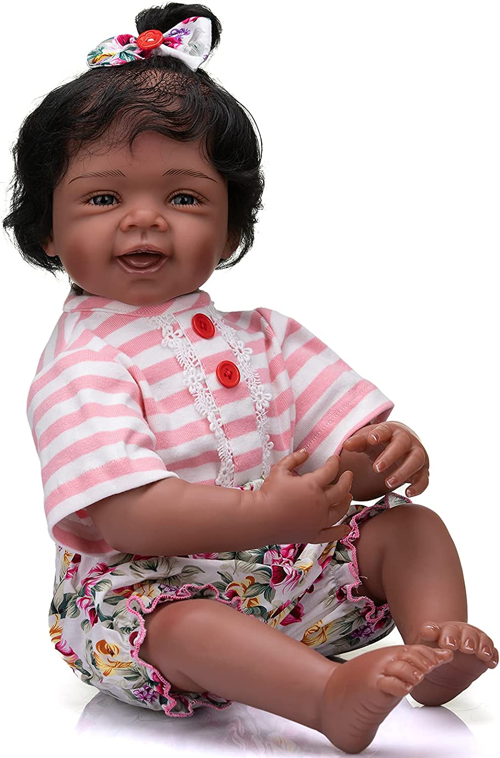 MNMJ lifelike reborn baby dolls black girl - 22-inch baby soft body african american realistic newborn babies dolls smiling girls real life baby dolls with feeding kit kids gift for 3+ year girls