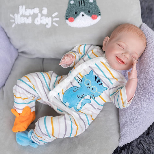 MNMJ lifelike reborn baby dolls sleeping - 22-inch baby soft body realistic-newborn babies dolls weighted cloth body smiling real life baby dolls with feeding kit gift for ages 3+ year olds