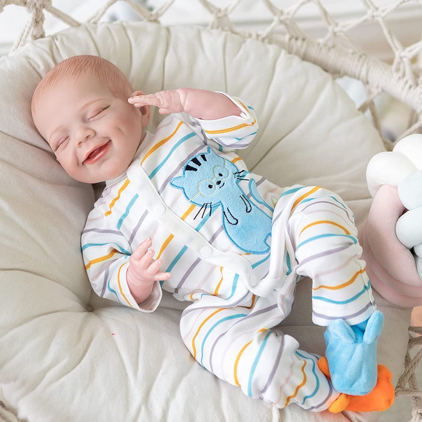 MNMJ lifelike reborn baby dolls sleeping - 22-inch baby soft body realistic-newborn babies dolls weighted cloth body smiling real life baby dolls with feeding kit gift for ages 3+ year olds
