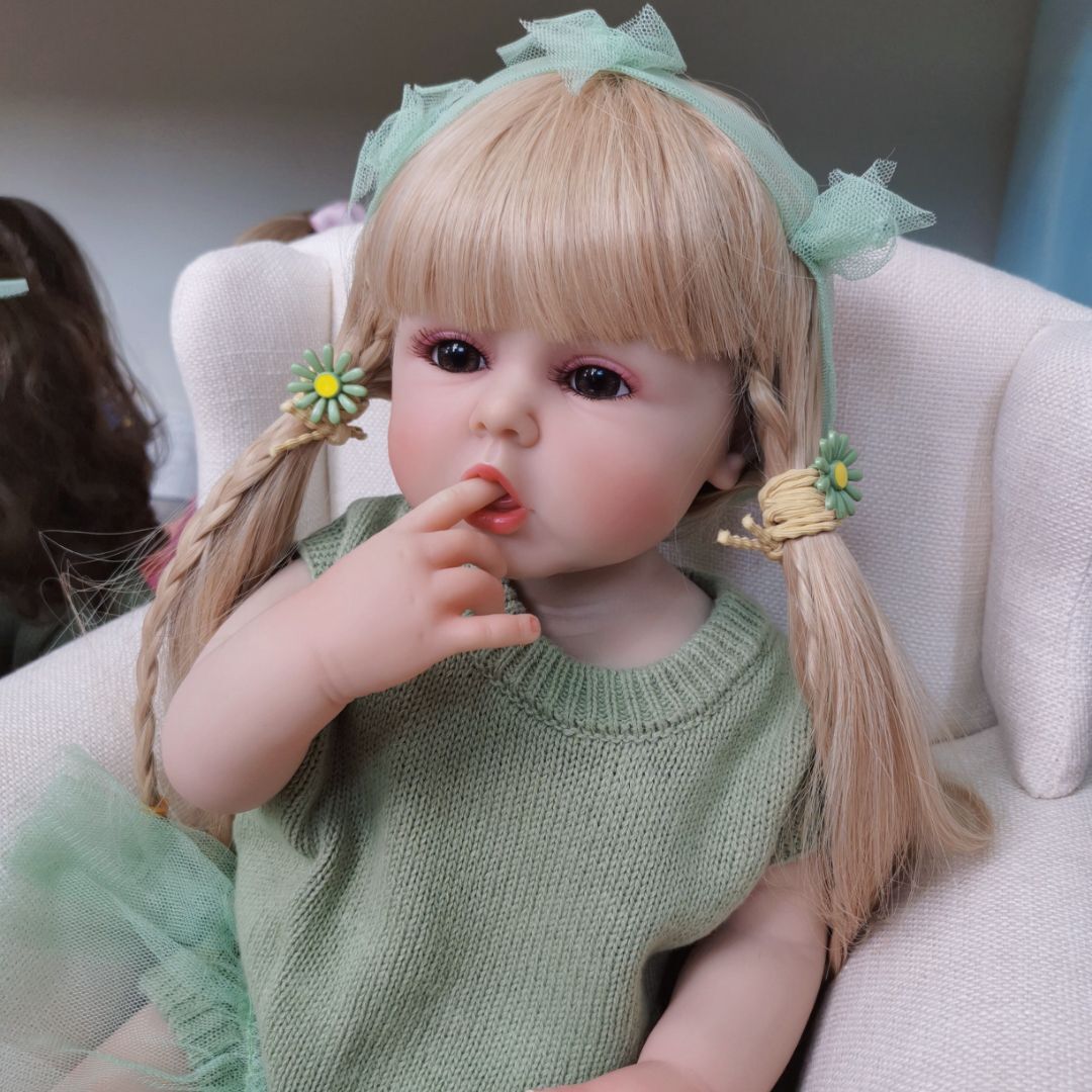 Realistic Reborn Toddler Dolls Silicone Full Body Blonde Hair Princess Girls 22 Inches 55CM Lifelike Real Life Baby Doll Soft Touch Toys Gift For Ages 3+ Children