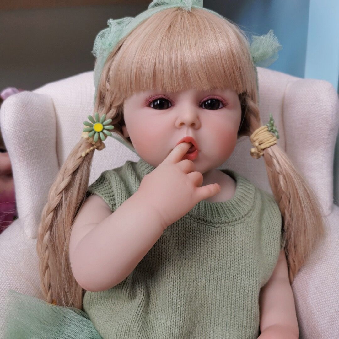 Realistic Reborn Toddler Dolls Silicone Full Body Blonde Hair Princess Girls 22 Inches 55CM Lifelike Real Life Baby Doll Soft Touch Toys Gift For Ages 3+ Children