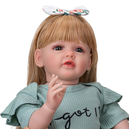 24inch Lifelike Reborn Baby Dolls Toddler Princess Girls Blonde Long Hair Huge Real Baby Size Realistic Newborn Baby Dolls That Look Real