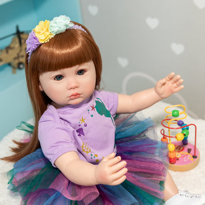 Beautiful Long Hair Princess Girls Silicone Lifelike Reborn Toddler Dolls 24 inch 60CM Weighted Soft Cloth Body Realistic Baby Dolls Toys Gift For 3+ Year Old Girls