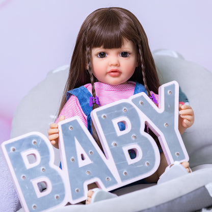 Adorable Long Hair Girls Lifelike Reborn Baby Dolls Silicone Full Body Realistic Baby Dolls Toddler Girl 55CM 22 Inch Real Newborn Babies Size That Look Real Baby Doll Toys Gifts For 3+ Year Old Girls