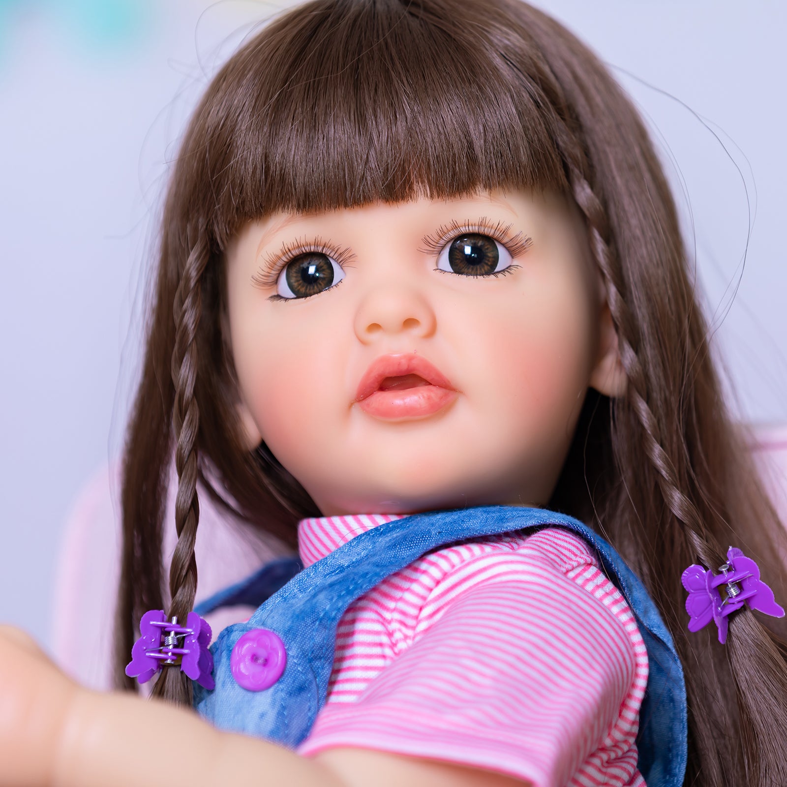 Adorable Long Hair Girls Lifelike Reborn Baby Dolls Silicone Full Body Realistic Baby Dolls Toddler Girl 55CM 22 Inch Real Newborn Babies Size That Look Real Baby Doll Toys Gifts For 3+ Year Old Girls