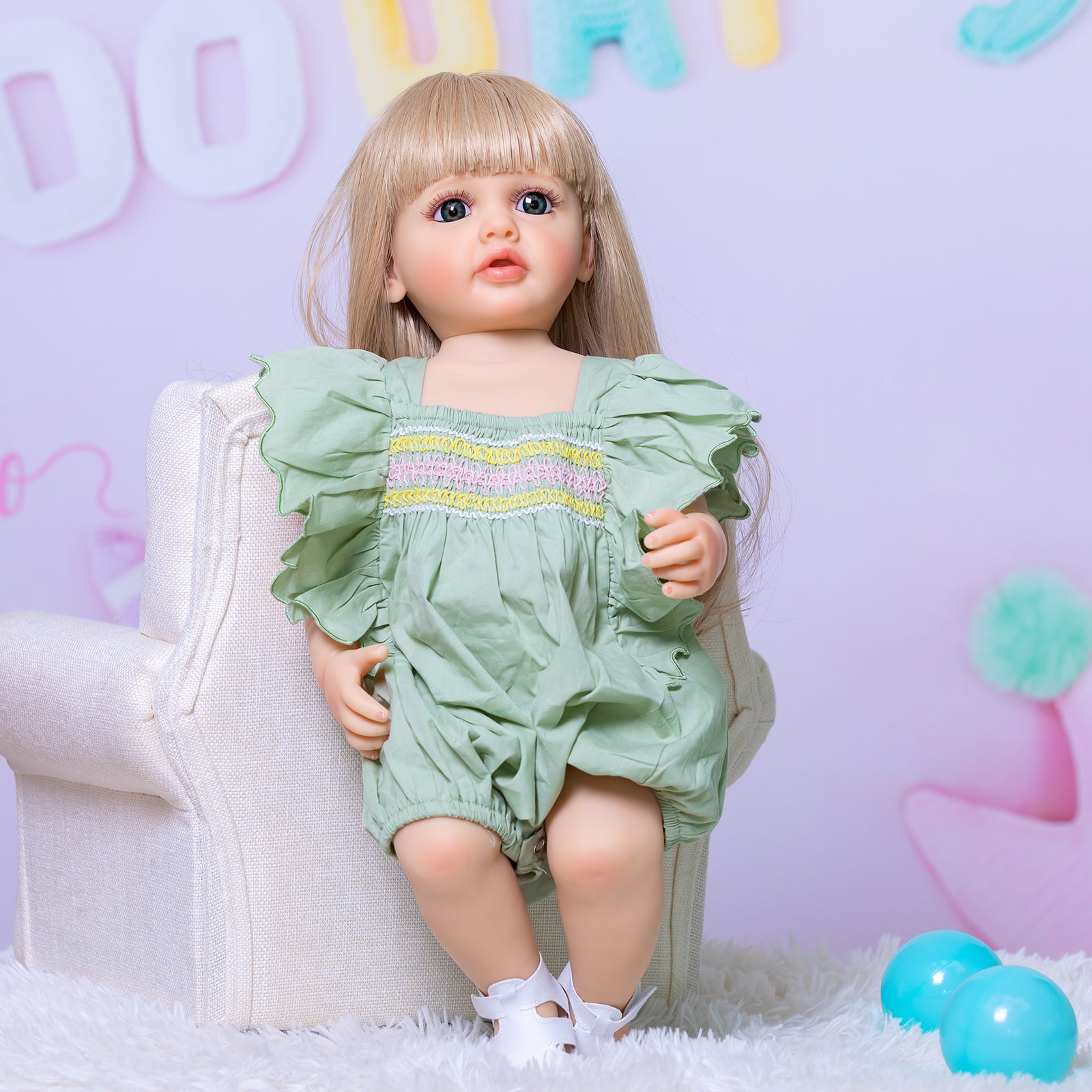 Beautiful Blonde Long Hair Princess Girls Realistic Reborn Baby Dolls Silicone Full Body Lifelike Toddler Dolls That Look Real 22 Inch 55CM Real Newborn Babies Size Reborn Dolls Toys Gifts For Ages 3+