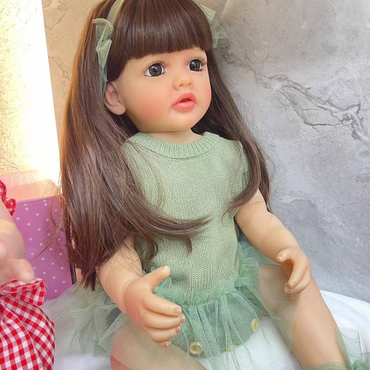 Lifelike Reborn Baby Dolls Silicone Full Body Long Hair Toddler Princess Girls 22 Inch 55CM Realistic Newborn Babies Doll That Look Real Toys Gift For 3+ Year Old Girl