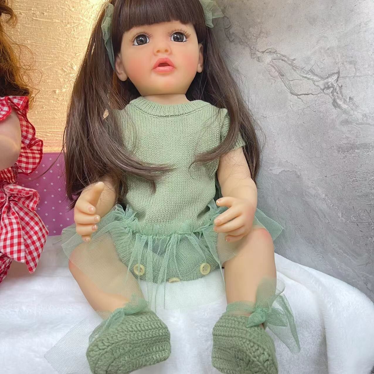 Lifelike Reborn Baby Dolls Silicone Full Body Long Hair Toddler Princess Girls 22 Inch 55CM Realistic Newborn Babies Doll That Look Real Toys Gift For 3+ Year Old Girl