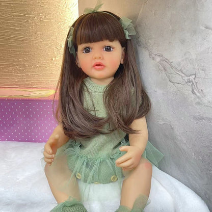 Lifelike Reborn Baby Dolls Silicone Full Body Long Hair Toddler Princess Girls 22 Inch 55CM Realistic Newborn Babies Doll That Look Real Toys Gift For 3+ Year Old Girl