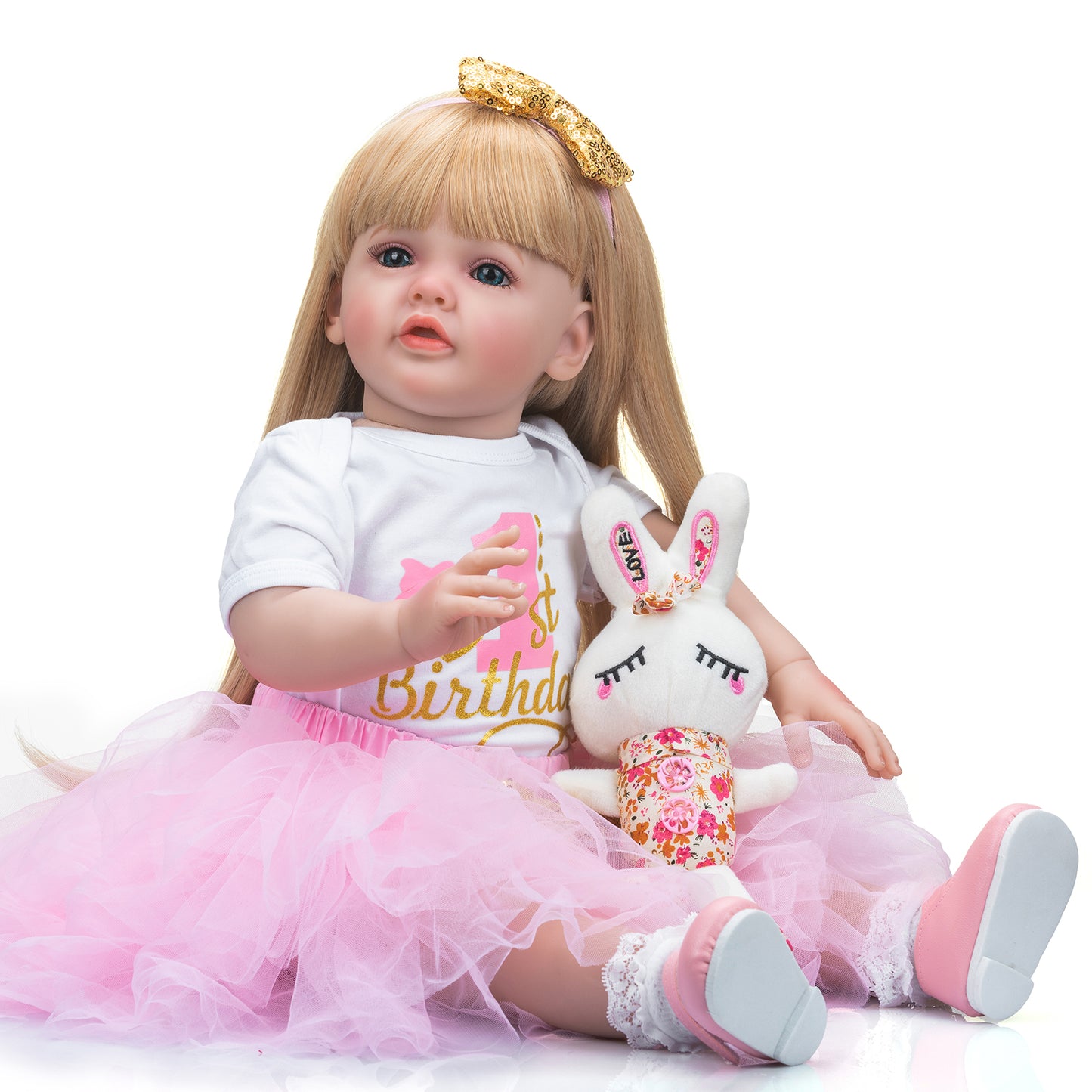 Lifelike Reborn Baby Dolls That Look Real 60CM Standing Toddler Princess Girl Doll Long Blonde Hair Pink Dress Soft Cuddly Body Realistic Newborn Baby Dolls for 3+ Year Old Girls