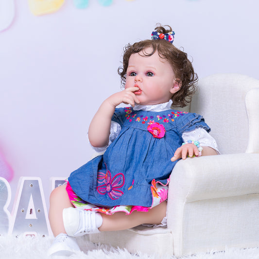 Lifelike Visible Veins Realistic Baby Dolls That Look Real Babies 24 Inch 60CM Silicone Reborn Baby Dolls Toddler Princess Girls with Adorable Curly Hair