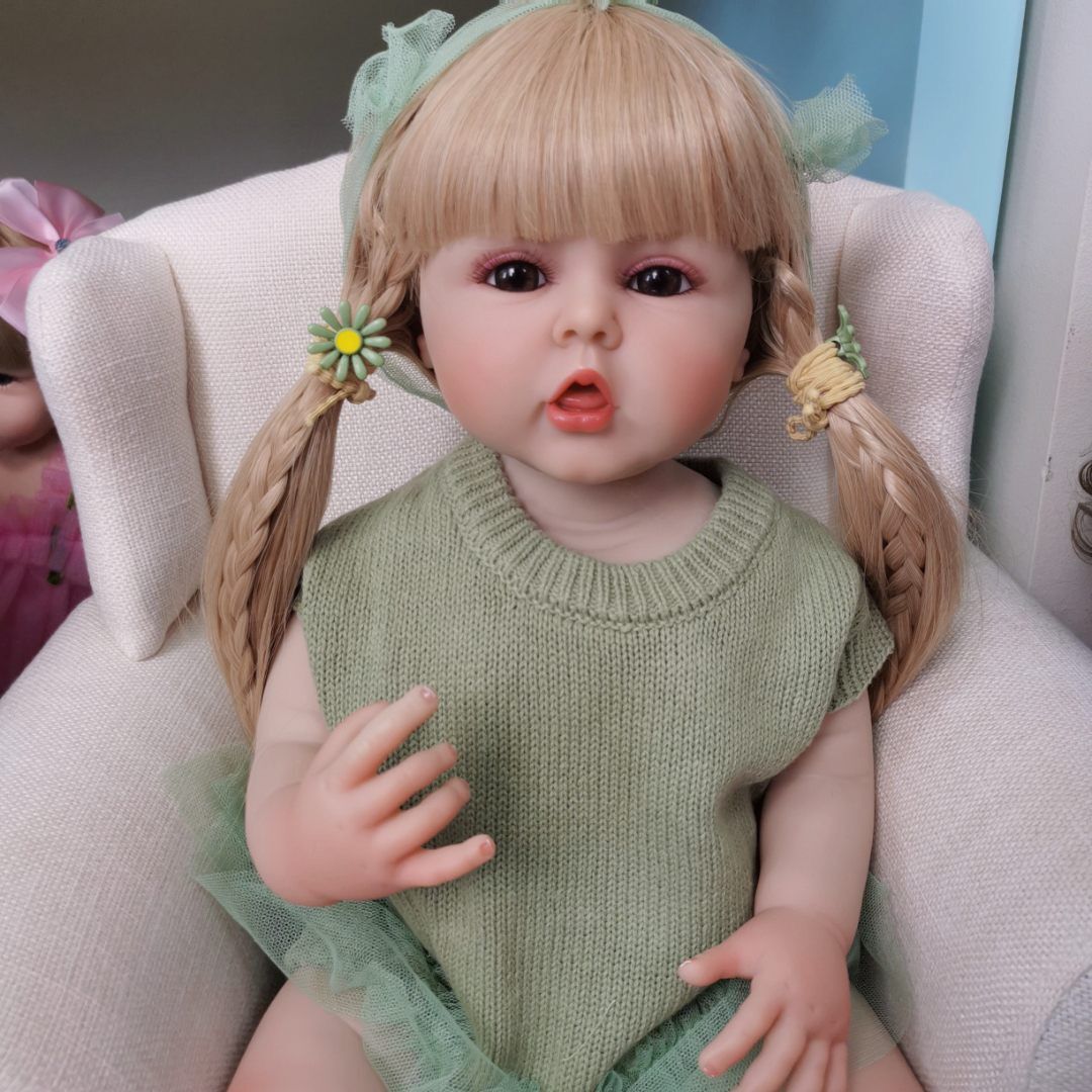 Realistic Reborn Toddler Dolls Silicone Full Body Blonde Hair Princess Girls 22 Inches 55CM Lifelike Real Life Baby Doll Soft Touch Toys Gift For Ages 3+ Children